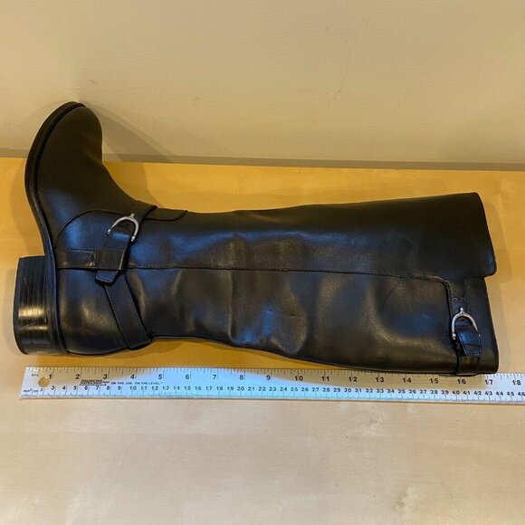 Lauren Ralph Lauren Black Leather Knee-High Margarite Boots Size 9 Buckle Detail - Picture 11 of 16